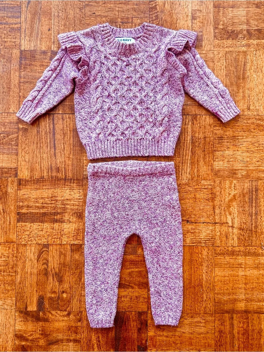 Old Navy Baby 6 to 9 Months Marled Lavender Knit Sweater & Jogger Leggings Set